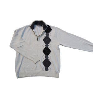 OSCAR DE LA RENTA Ivory Sweater Mens Ivory Sz XL 1/4-Zip Agryle Cotton Geek EUC